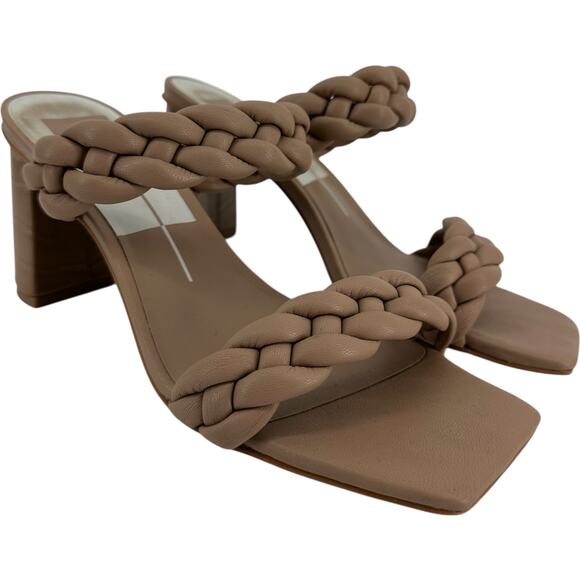 Dolce Vita Paily Braided Sandals Double Strap Chunky High Heels Cafe Stella 8 - Picture 2 of 6